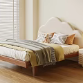 Children's Bed With Cloud Shaped Headboard White Wooden Frame And Decorative Pillows