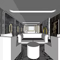 Elegant Hotel Corridor Featuring Intricate Mosaic Floor Marble Walls And Recessed Lighting