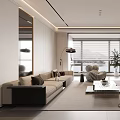 Modern Living Room Interior Design With Beige Sofa Coffee Table TV Wall And Fireplace
