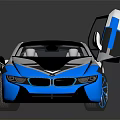 Modern Blue And Silver Sports Car With Open Doors Stylish Wheels And Sleek Exterior Design