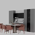 Modern Dining Table Set With Marble Top And Brown Upholstered Chairs 3d model