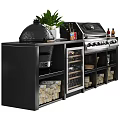 Modern Outdoor Kitchen Cooking Station With Grill Wine Cooler Firewood Pot Basket And Storage