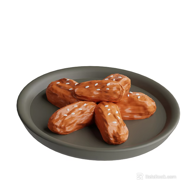 Delicious Golden Brown Sesame Pastries Arranged On A Round Gray Plate 3d model 