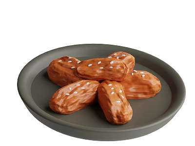 Delicious Golden Brown Sesame Pastries Arranged On A Round Gray Plate 3d model