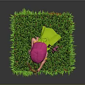Game Movie Character With Pink Hair Green Cape Holding Bow Arrow On Grassy Platform
