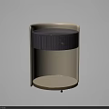 Modern Curved Bedside Table With Gray Fabric Drawer Gold Handle And Beige Frame 3d model