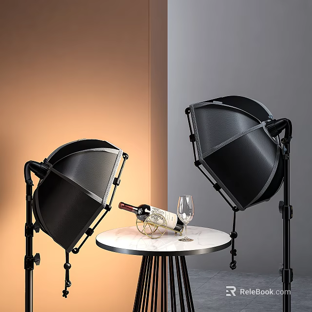 Black Softbox Studio Lights Setup With White Round Table Wine Bottle And Glass 3d model 