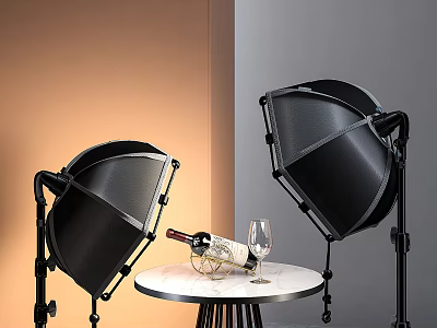 Black Softbox Studio Lights Setup With White Round Table Wine Bottle And Glass 3d model