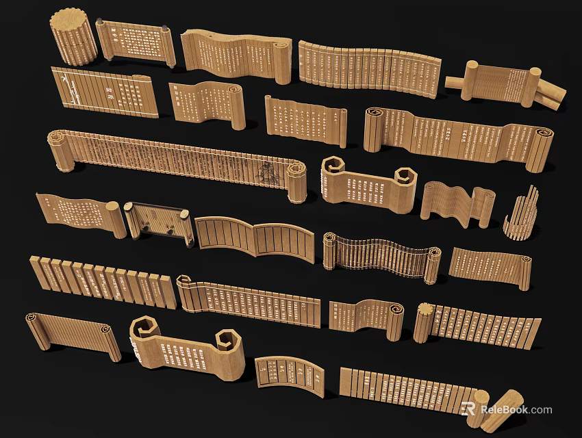 Wooden Decorative Railings And Fences With Various Shapes And Design Styles As Architectural Elements 3d model 