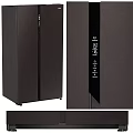 Modern Black Haier Kitchen Appliances Set Including Refrigerator Microwave And Oven