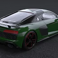 Green Sleek Sports Car With Black Stripes Red Rims And Aerodynamic Design