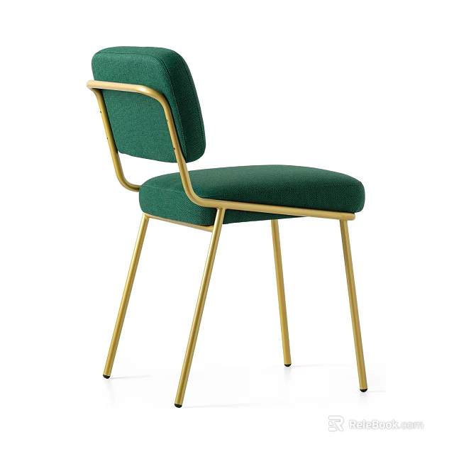 Elegant Green Fabric Upholstered Single Chair With Gold Metal Legs Modern Design 3d model 