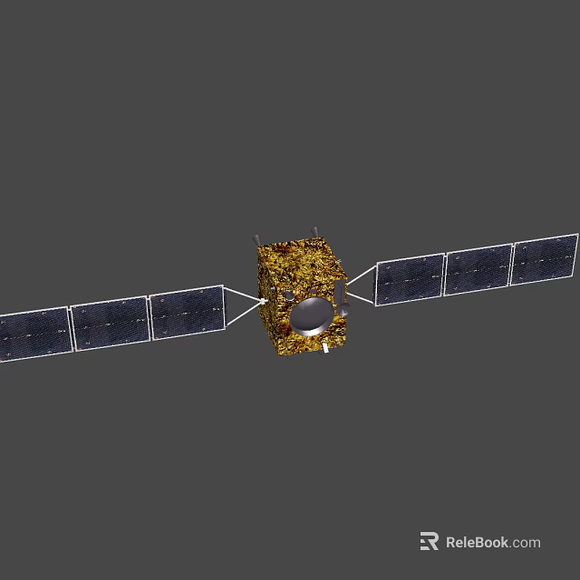 Space Satellite With Extended Solar Panels And Gold Main Structure 3d model