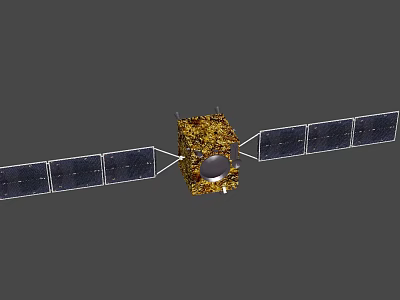 Space Satellite With Extended Solar Panels And Gold Main Structure 3d model