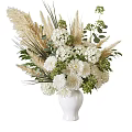White Vases With White Flowers Green Leaves And Pampas Grass Natural Arrangement