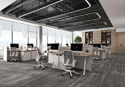 Public Office Staff Office Area Office Desk and Chair Combination Pipe Ceiling Office Supplies 3d model