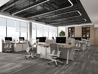 Public Office Staff Office Area Office Desk and Chair Combination Pipe Ceiling Office Supplies 3d model