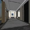 Modern Elevator Lobby Design With Marble Floor Elevator Doors And Seats 3d model