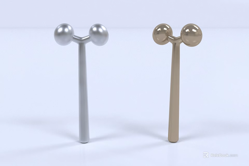 Silver And Gold Beauty Tools With Spherical Heads And Long Handles For Daily Use 3d model 
