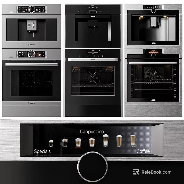 Modern Kitchen Appliances With Built In Ovens And Stainless Steel Coffee Machine 3d model 