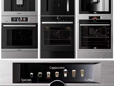 Modern Kitchen Appliances With Built In Ovens And Stainless Steel Coffee Machine 3d model