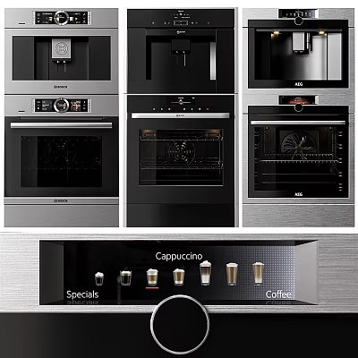 Modern Kitchen Appliances With Built In Ovens And Stainless Steel Coffee Machine 3d model
