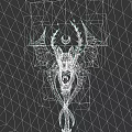 Mystical Horned Weapon With Winged Design Glowing Eyes And Gold Accents In Starry Night Sky