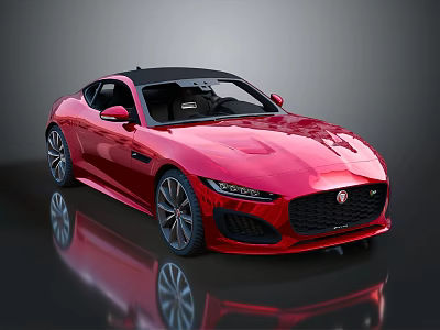 Red Jaguar Convertible Sports Car With Sleek Body And Black Roof 3d model