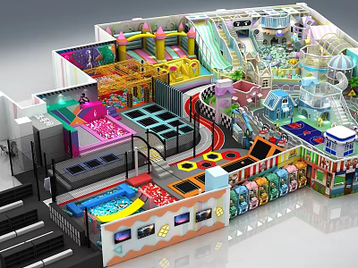 Fun Colorful Indoor Playground With Slides Trampolines Ball Pools Climbing Structures And Piano Steps 3d model
