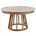 Round Dining Table With Marble Top And Geometric Wooden Base Design 3d model