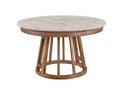 Round Dining Table With Marble Top And Geometric Wooden Base Design 3d model