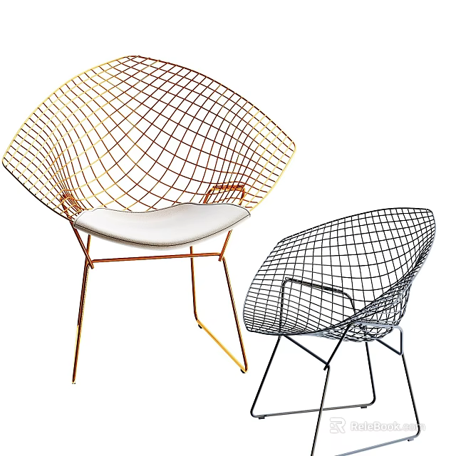 Modern Wrought Iron Chairs With Golden And Black Wire Mesh Design 3d model 