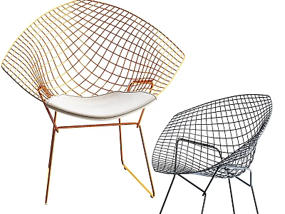 Modern Wrought Iron Chairs With Golden And Black Wire Mesh Design 3d model