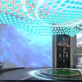Modern Futuristic Interior With Blue Mural Ceiling Lights And Tech Inspired Floor 3d model