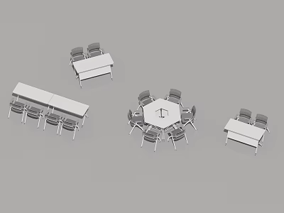 Rectangular and Hexagonal Conference Tables with Chairs for Office Meetings 3d model