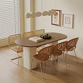 Modern Oval Wooden Dining Table With Vintage Chairs For Cozy Cream Tone Home Dining Area