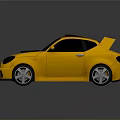Yellow Sports Car With Black Stripes Rear Spoiler And Silver Wheels