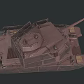 Rusty Military Tank With Turret Cannon Tracks And Metal Armor Details