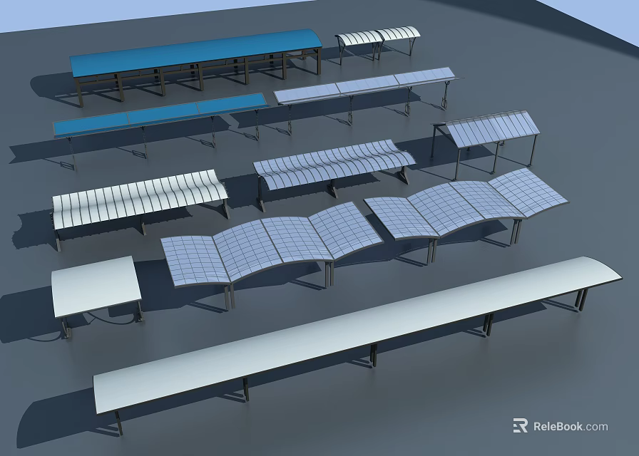 Diverse Modern Canopies Featuring Different Styles Colors And Structures For Outdoor Spaces 3d model 
