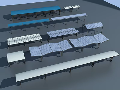 Diverse Modern Canopies Featuring Different Styles Colors And Structures For Outdoor Spaces 3d model
