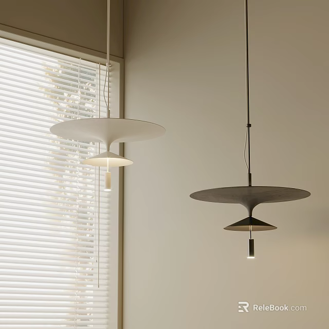 Minimalist Pendant Lights In Black White Round Shades For Modern Interior Near Window Blinds 3d model 