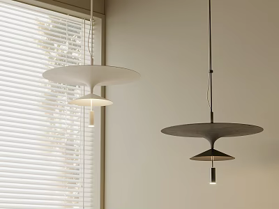 Minimalist Pendant Lights In Black White Round Shades For Modern Interior Near Window Blinds 3d model