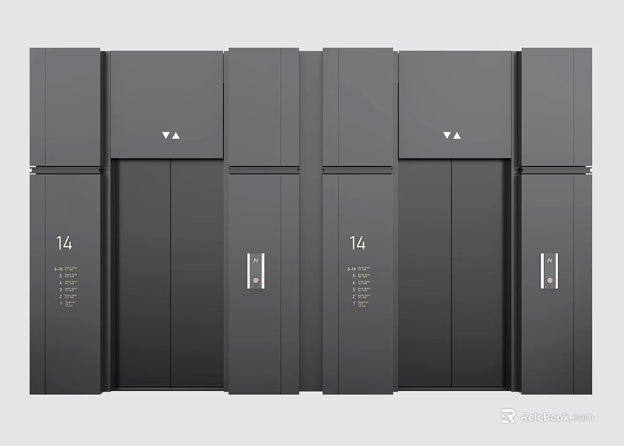 Two Black Modern Elevator Doors With Number 14 Display And Sleek Design 3d model 