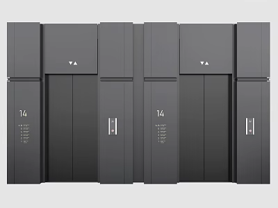 Two Black Modern Elevator Doors With Number 14 Display And Sleek Design 3d model