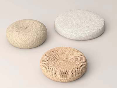 Round Woven Cushions For Home Living With Beige White And Light Brown 3d model