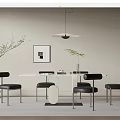 Modern Dining Table Set With White Top Black Chairs Metal Legs And Pendant Light