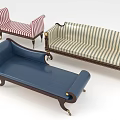 Leisure Sofa Combination With Striped Patterns Blue Upholstery And Wooden Legs For Living Room