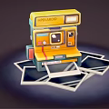 Retro Polaroid Digital Camera With Yellow Green Design And Stacked