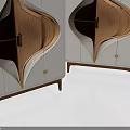 Modern Sideboard With White And Wooden Finish Unique Geometric Shape And Golden Accents