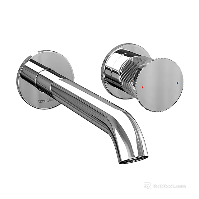 Wall Mounted Modern Chrome Faucet With Curved Spout And Hot Cold Handles 3d model 